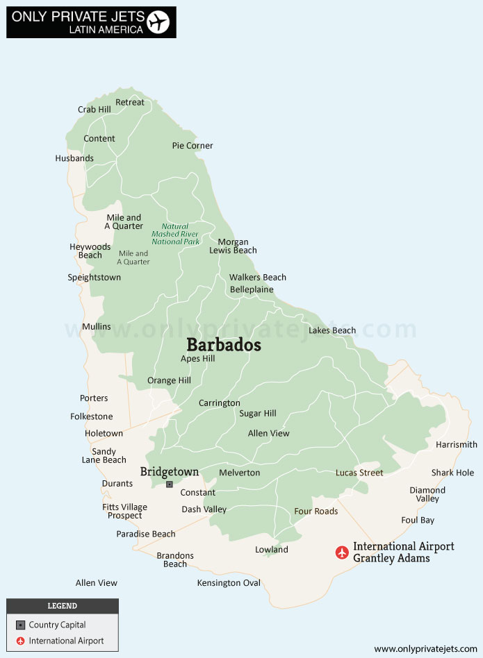 Barbados private jet airports map