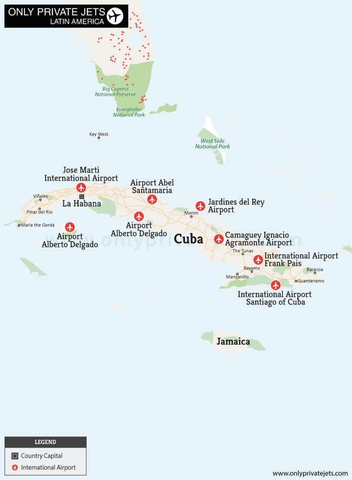 Cuba private jet airports map