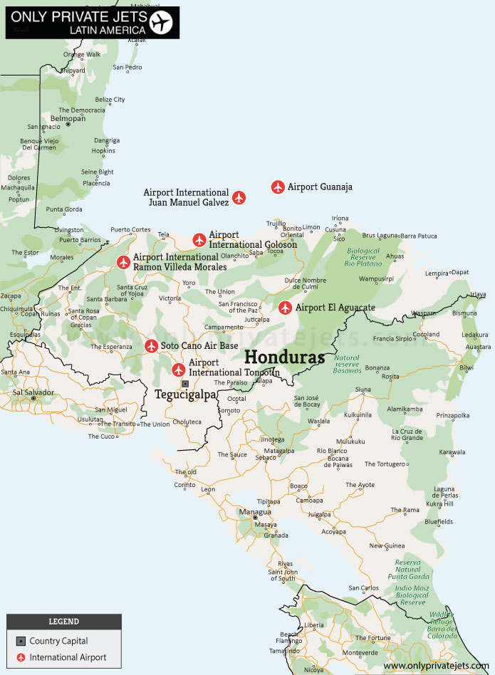 Honduras private jet airports map