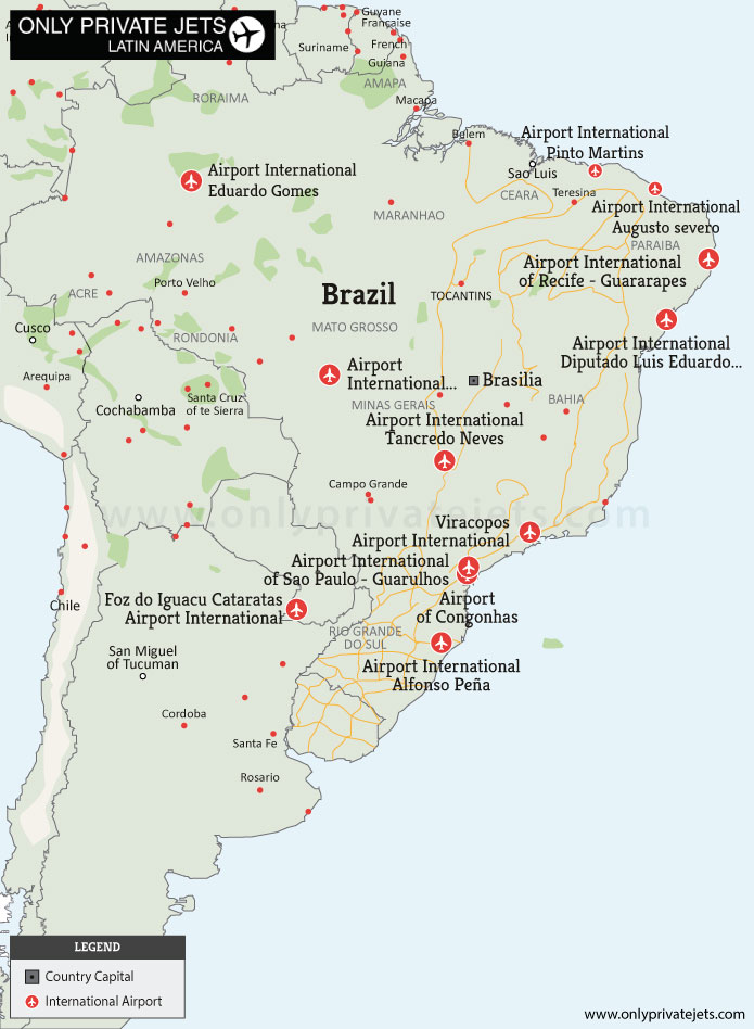 Brazil private jet airports map