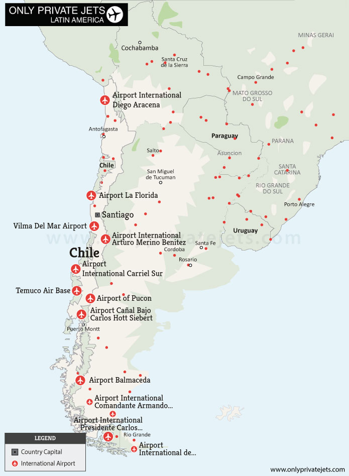Chile private jet airports map