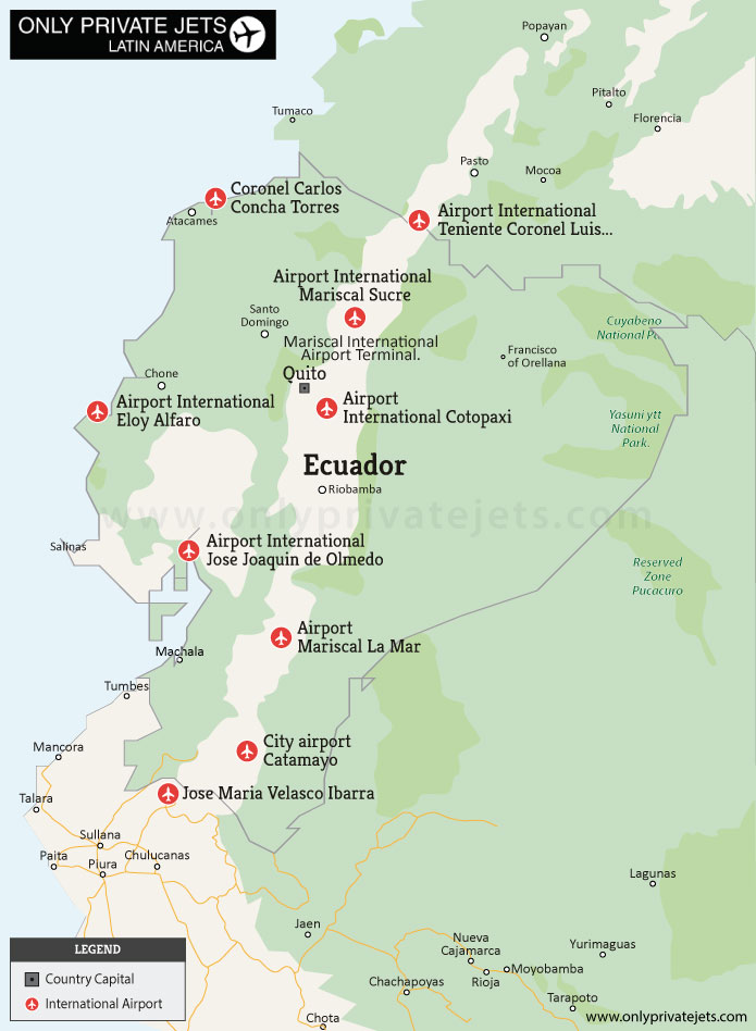 Ecuador private jet airports map
