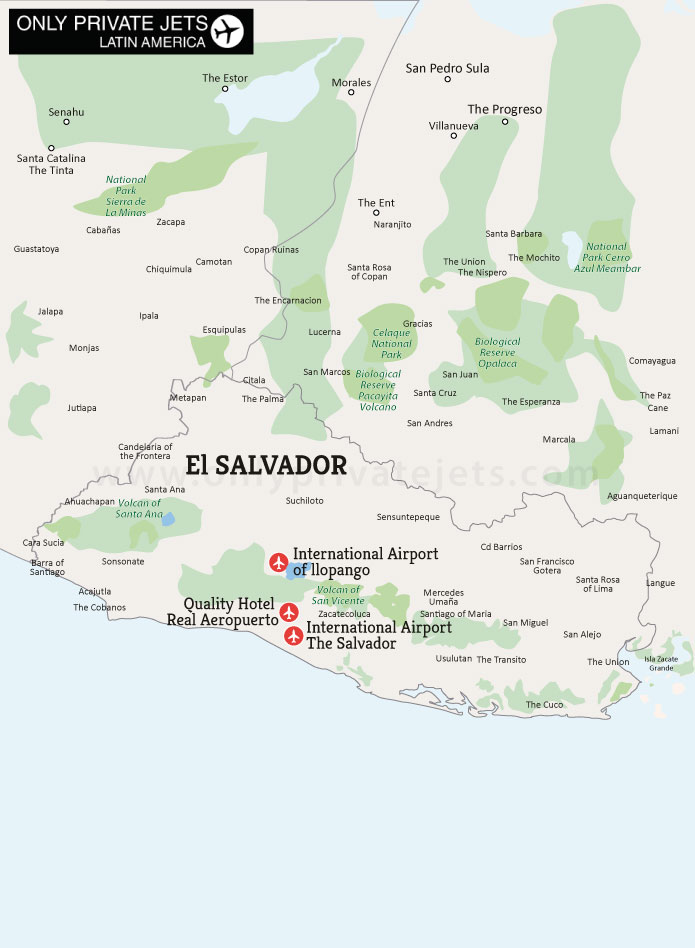 El Salvador private jet airports map