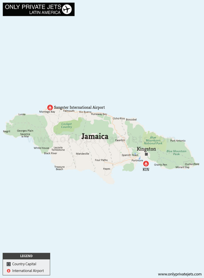 Jamaica private jet airports map