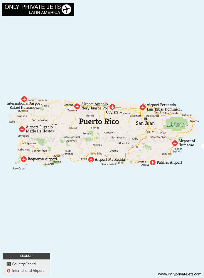 Puerto Rico private jet airports map