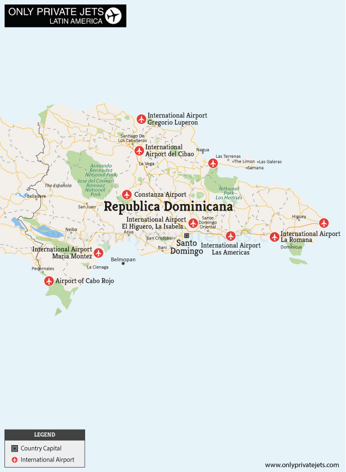 Republica Dominicana private jet airports map