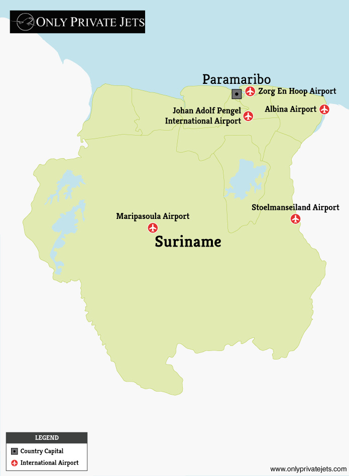 Surinam private jet airports map