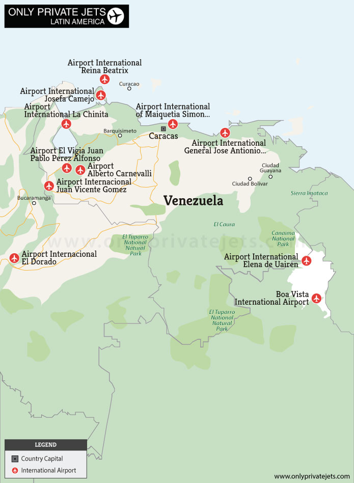 Venezuela private jet airports map